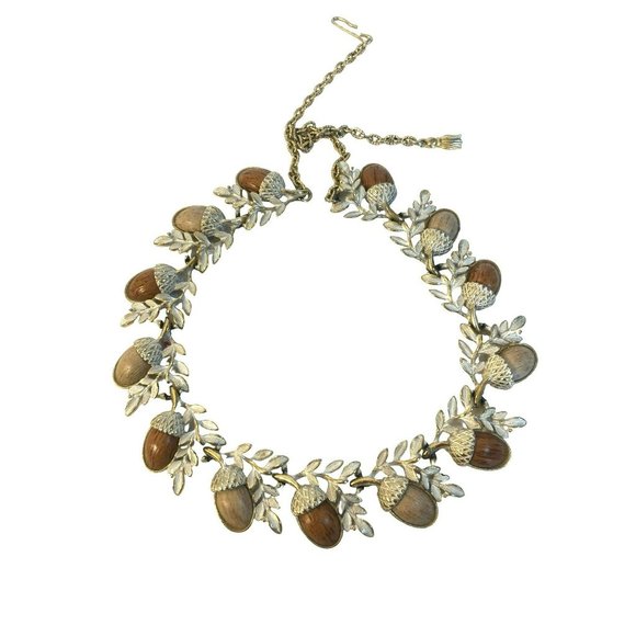 Coro Jewelry Vintage Acorn Necklace Unsigned Coro Wood Knott Berry
